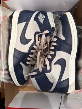 Nike Air Jordan 1 Mid Navy and White Men's Athletic Shoes